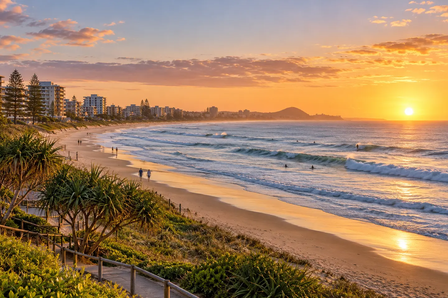 Sunrise across Maroochydore Beach on the Sunshine Coast