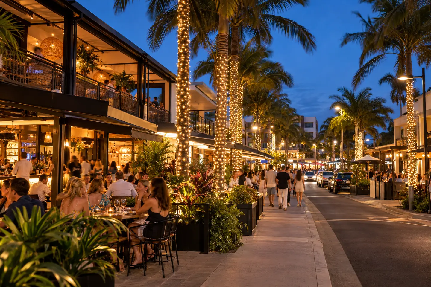 Visitors enjoying Maroochydore's central dining and entertainment precinct