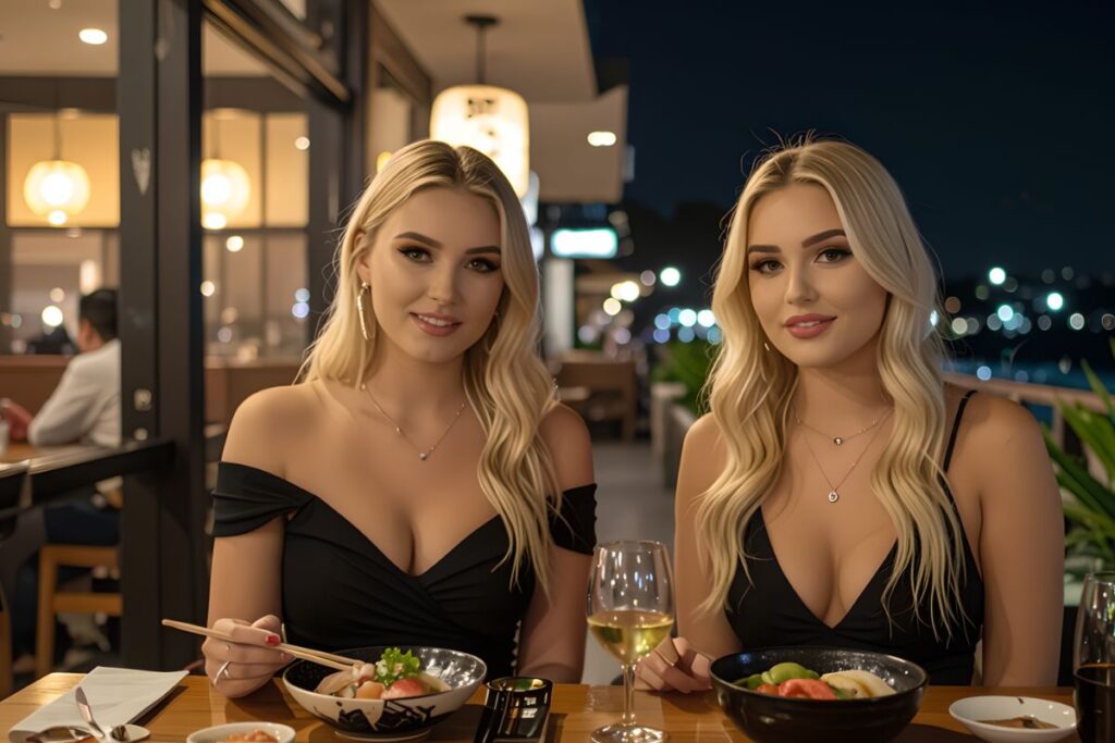 Modern Asian dining scene on the Sunshine Coast featuring beautifully plated dishes and stylish restaurant ambience.